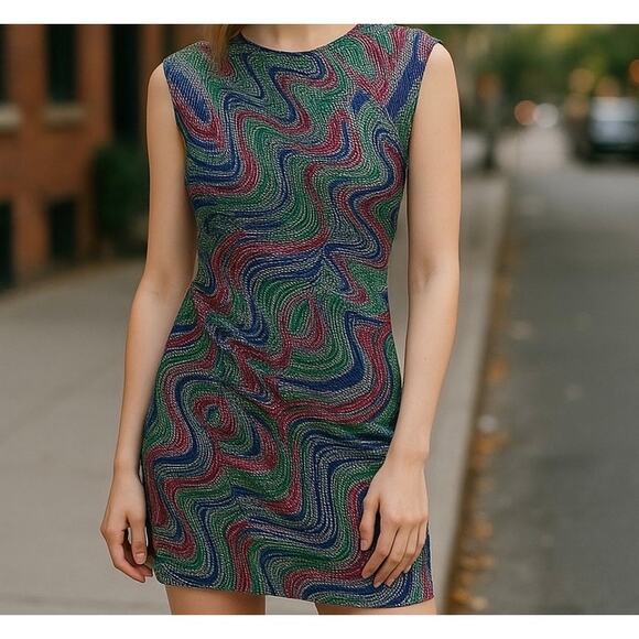 Opening Ceremony Multicolor Abstract Swirl Sleeveless Ruched Dress Size S - Picture 10 of 10